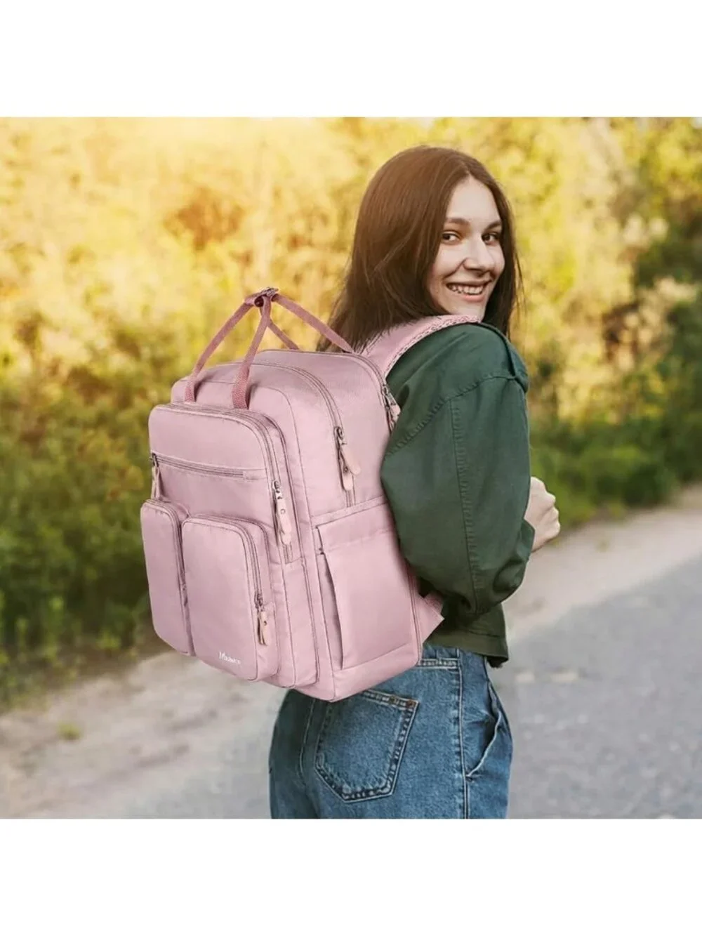 Stylish Pink College Laptop Backpack for Women, Fits 15.6
